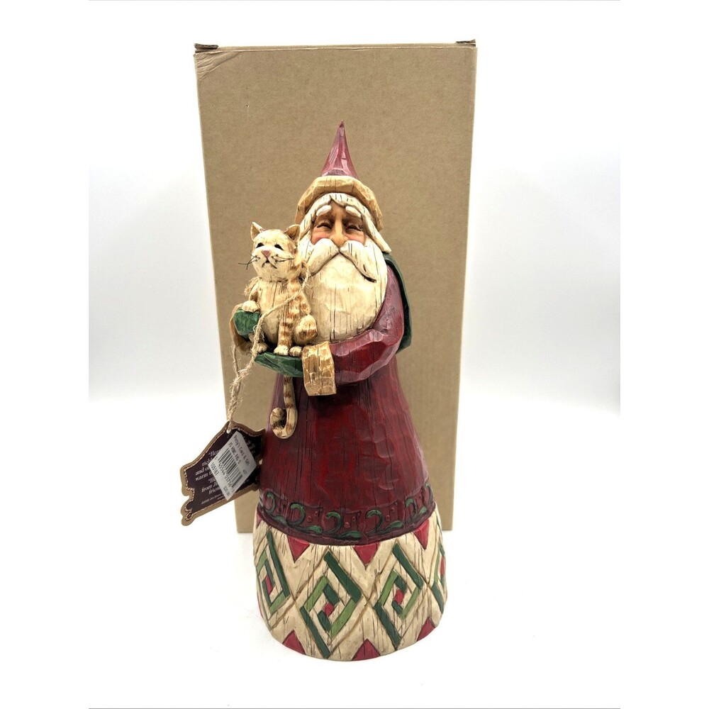 VTG SIGNED Jim Shore Heartwood Creek Santa/Cat Figurine 105167 Enesco 2002 MIB